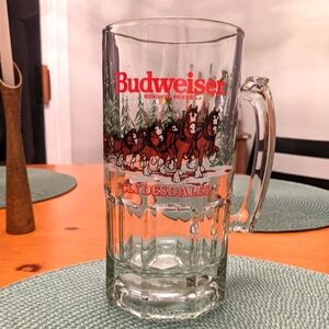 Vintage Budweiser Clydesdale Sleigh Glass Beer Stein from 1989